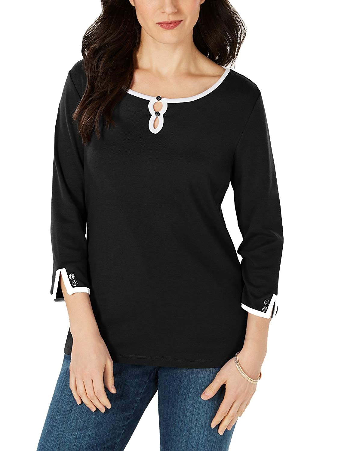 Karen Scott Top Feminino com Acabamento Contrastado Preto Tamanho X-S