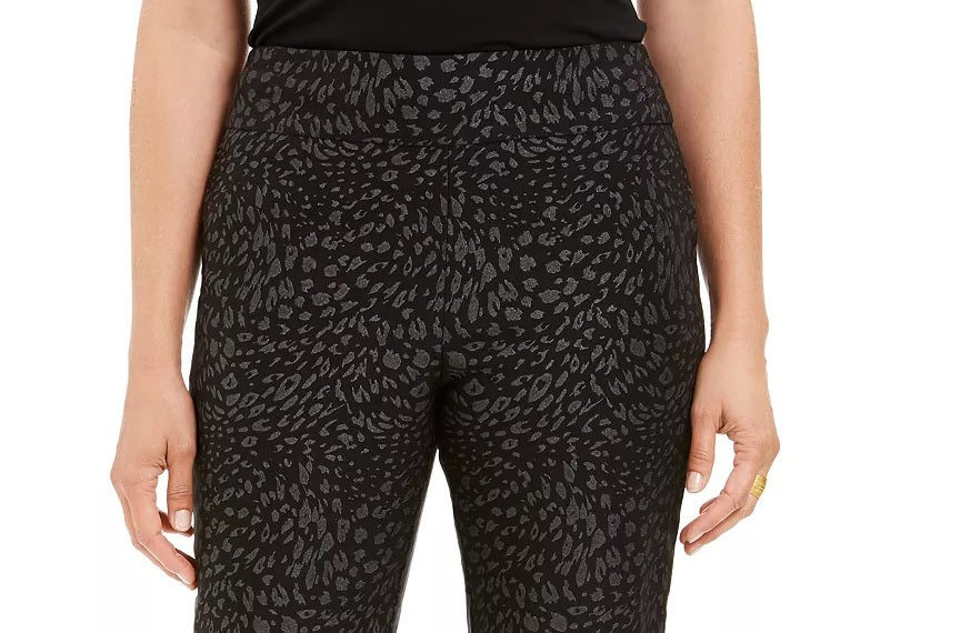 Calça capri feminina estampada com controle de barriga JM Collection, preta, tamanho X-G
