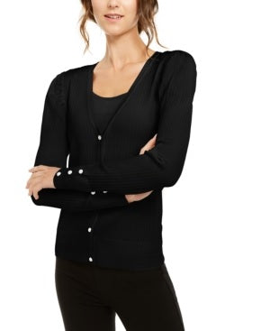 Cardigan feminino pequeno com manga bufante da INC International Concepts, preto, tamanho PL