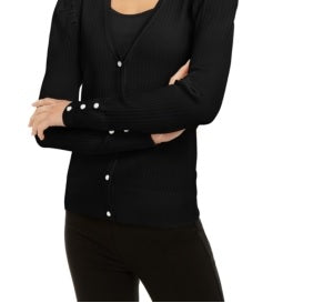 Cardigan feminino pequeno com manga bufante da INC International Concepts, preto, tamanho PL