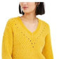 Suéter curto feminino Bar III com ilhós e decote em V, amarelo, tamanho extragrande