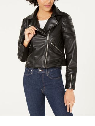 Bar III Women's Quilted Moto Jacket Black Size Medium