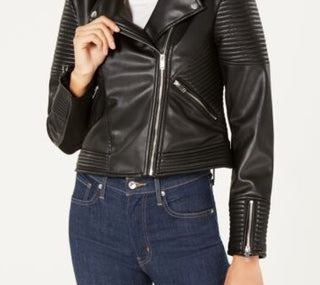 Bar III Women's Quilted Moto Jacket Black Size Medium