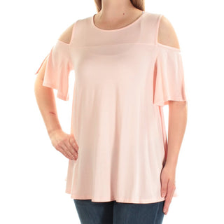 Blusa feminina Alfani com decote frontal e ombros descobertos, rosa claro, tamanho grande