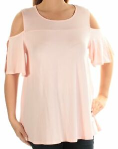 Blusa feminina Alfani com decote frontal e ombros descobertos, rosa claro, tamanho grande