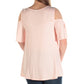 Blusa feminina Alfani com decote frontal e ombros descobertos, rosa claro, tamanho grande