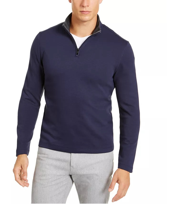 Suéter Alfani Masculino Manga Longa Gola Alta Vermelho Mesclado com Zíper em Quarto Borgonha Tamanho P