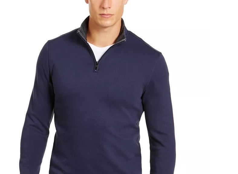 Suéter Alfani Masculino Manga Longa Gola Alta Vermelho Mesclado com Zíper em Quarto Borgonha Tamanho P