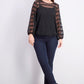Blusa feminina Alfani Petite Sheer-Stripe com manga balão, preta, tamanho PL