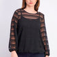 Blusa feminina Alfani Petite Sheer-Stripe com manga balão, preta, tamanho PL