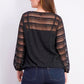 Blusa feminina Alfani Petite Sheer-Stripe com manga balão, preta, tamanho PL