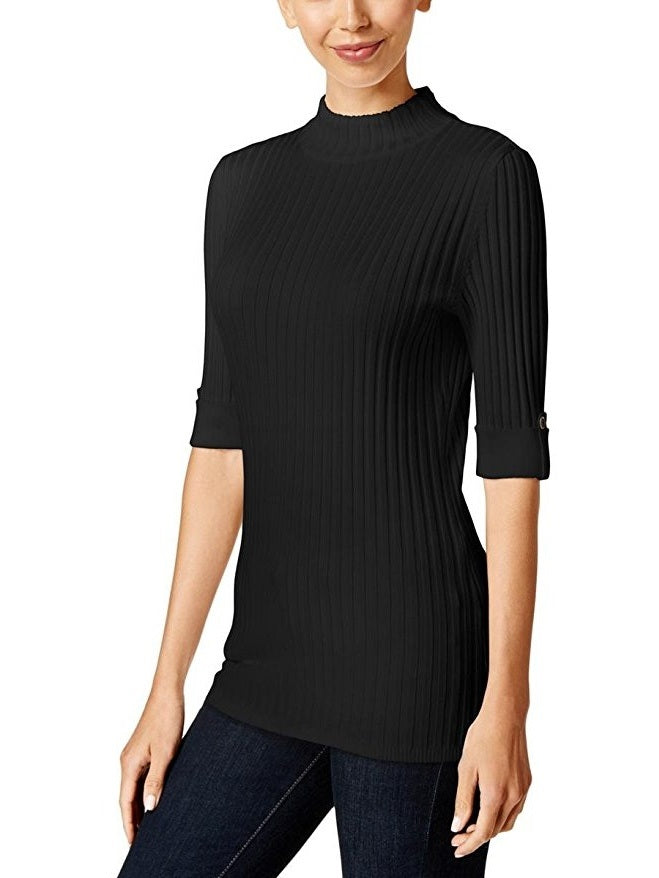 Top curto feminino estilo &amp; co com gola alta, preto, tamanho PS