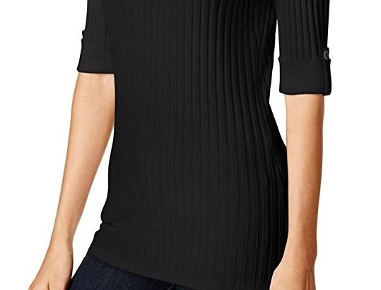 Top curto feminino estilo &amp; co com gola alta, preto, tamanho PS