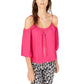 INC International Concepts Top feminino com detalhe de corrente e ombro descoberto, rosa, pavão, tamanho X-S