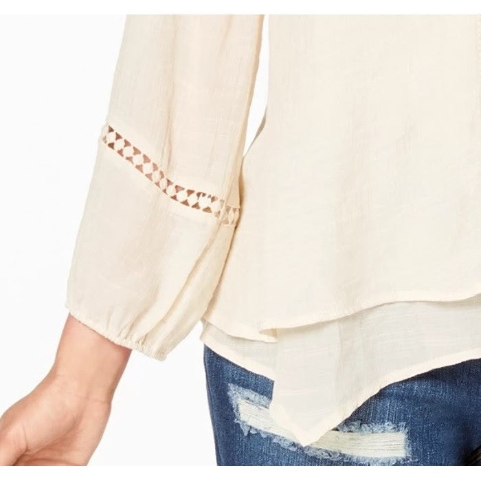 Top feminino estilo &amp; co com bainha e lenço de renda, branco, tamanho extrapequeno