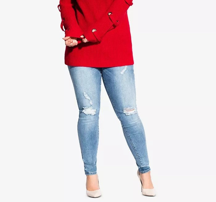 Suéter feminino plus size com mangas ilhós City Chic vermelho tamanho 22W