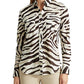 Blusa Ralph Lauren Feminina Estampa Animal Manga Longa Gola Botões Bege/Marrom Tamanho Médio