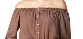 Blusa feminina estilo &amp; co, ombro de fora, manga sino, marrom, tamanho extragrande