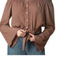 Blusa feminina estilo &amp; co, ombro de fora, manga sino, marrom, tamanho extragrande