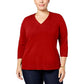 Karen Scott Suéter Feminino de Algodão Vermelho Tamanho XX-G