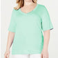 Karen Scott Blusa Feminina Gola V com Detalhe de Botão Aqua Water Tamanho Médio