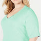 Karen Scott Blusa Feminina Gola V com Detalhe de Botão Aqua Water Tamanho Médio