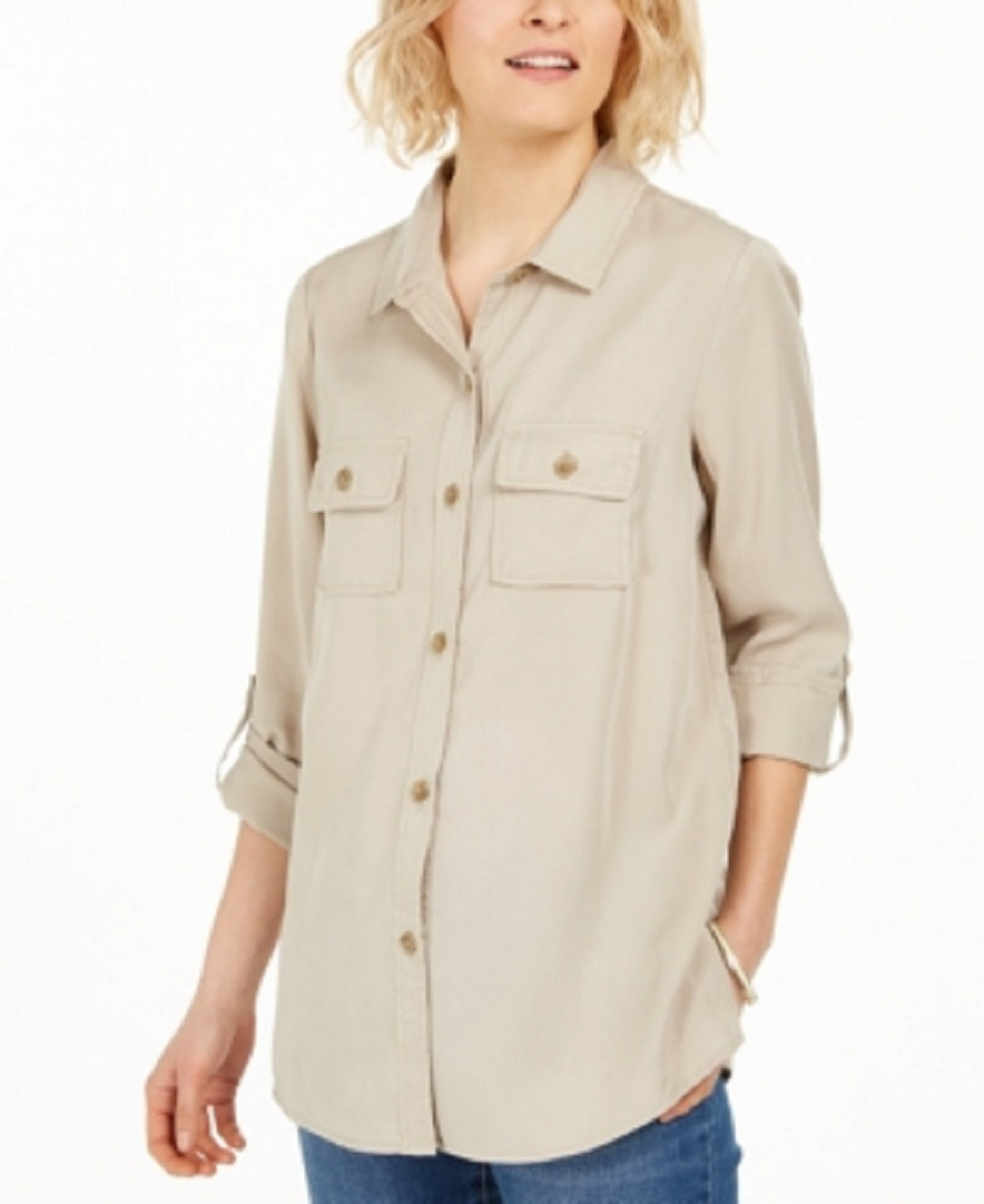 Camisa utilitária feminina Charter Club Sedona Brown, tamanho médio