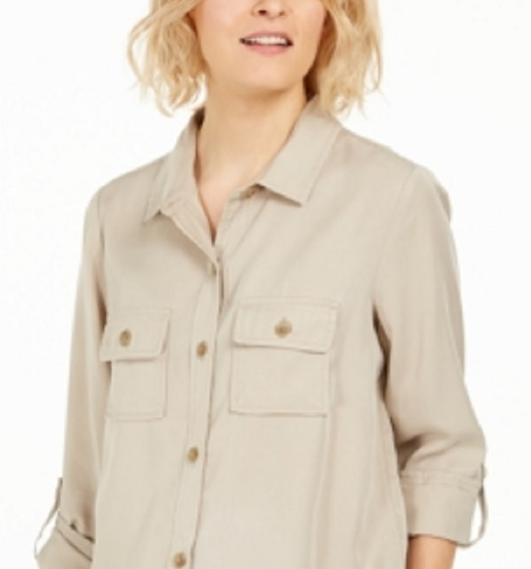 Camisa utilitária feminina Charter Club Sedona Brown, tamanho médio