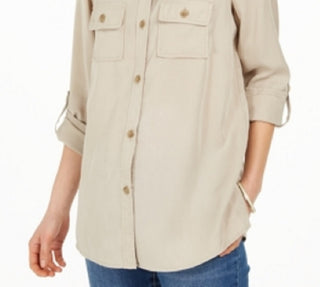 Camisa utilitária feminina Charter Club Sedona Brown, tamanho médio