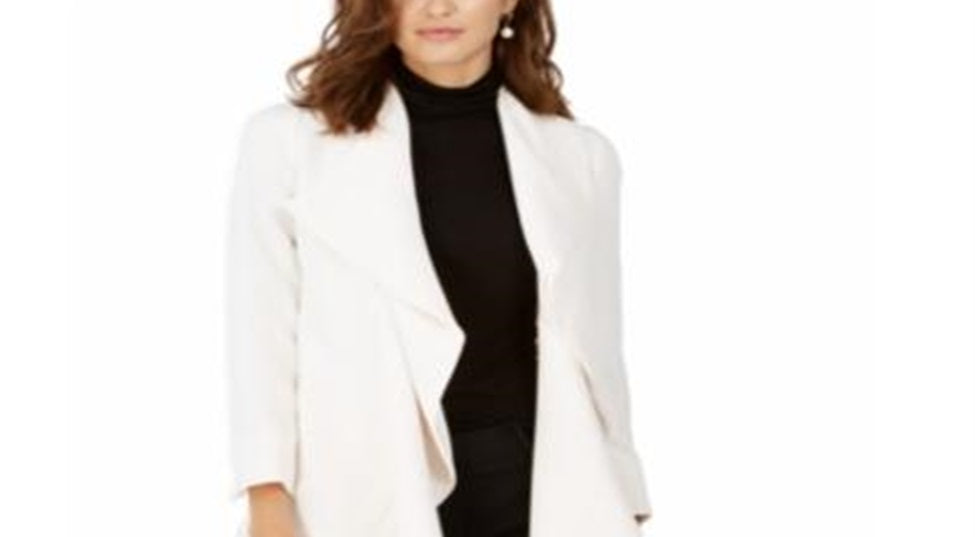 Jaqueta feminina Anne Klein com gola cascata, branca pérola, tamanho 4
