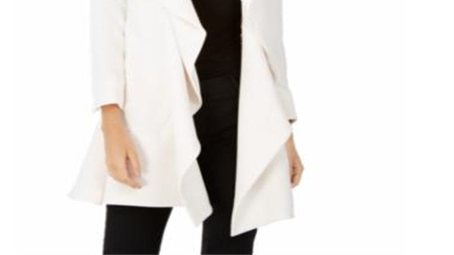 Jaqueta feminina Anne Klein com gola cascata, branca pérola, tamanho 4