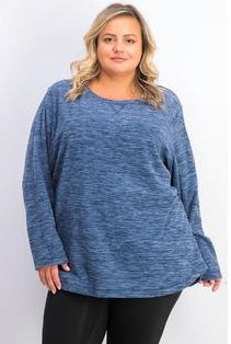 Karen Scott Moletom Feminino Petite Marled Azul Tamanho Médio