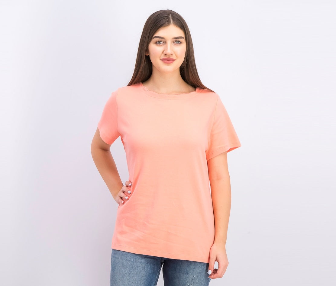 Camiseta feminina Karen Scott de algodão com gola recortada, rosa, tamanho GG