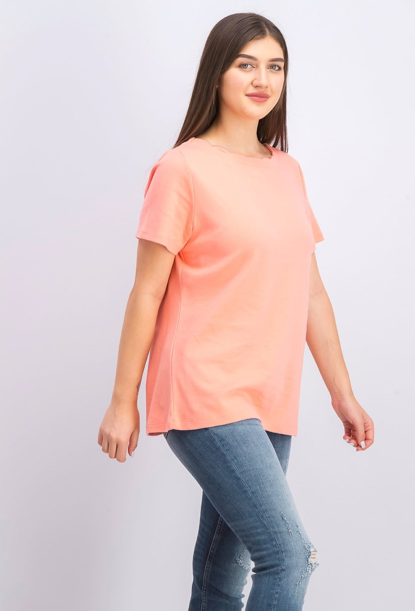 Camiseta feminina Karen Scott de algodão com gola recortada, rosa, tamanho GG