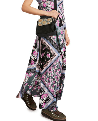 Vestido longo feminino com estampa Stevie da Free People, preto, tamanho pequeno