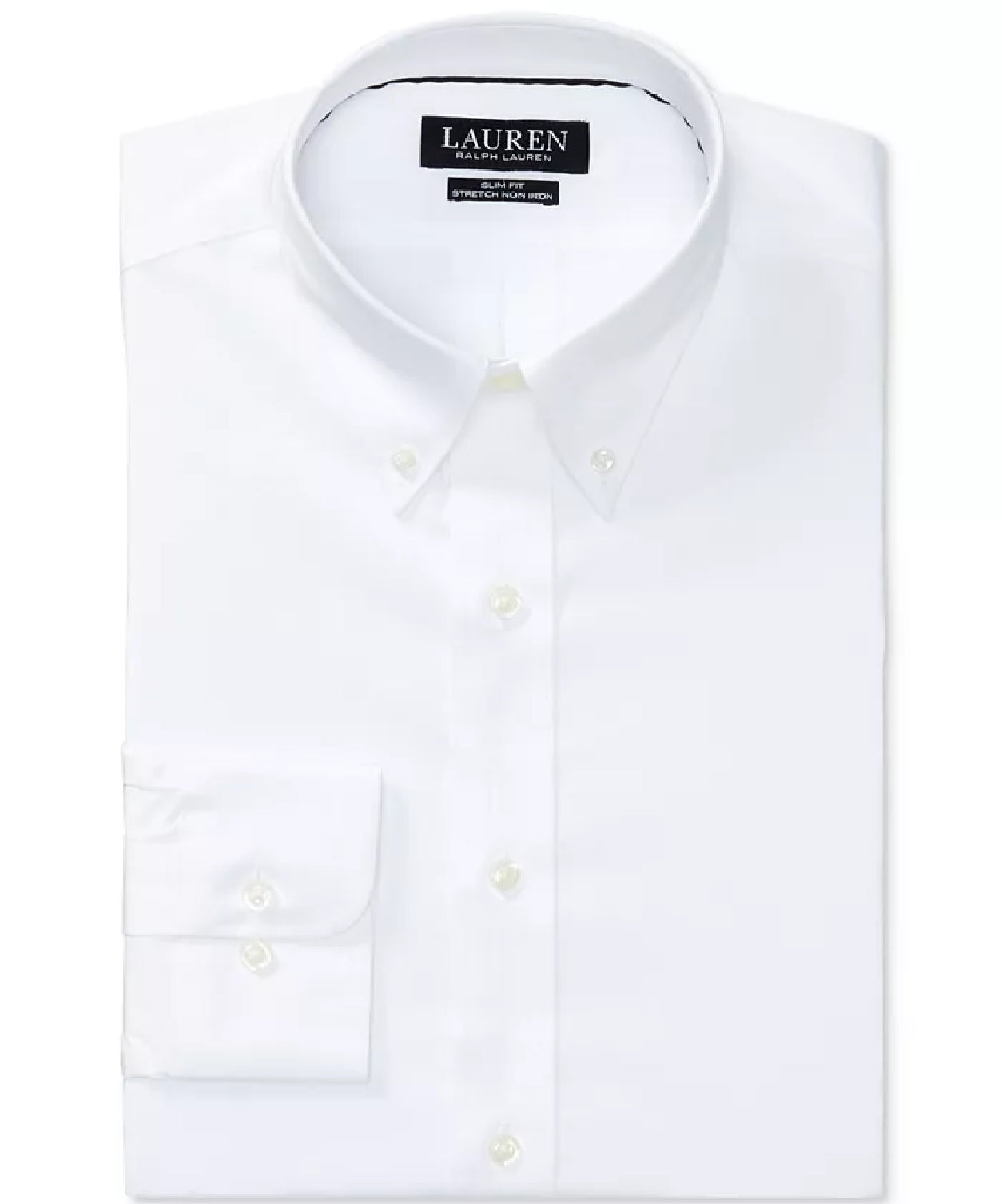 Camisa social masculina Ralph Lauren Slim Fit de popeline elástica, não precisa passar, branca, tamanho 32/33
