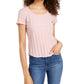 Camiseta infantil de malha canelada com bordas em alface Pink Rose - tamanho pequeno