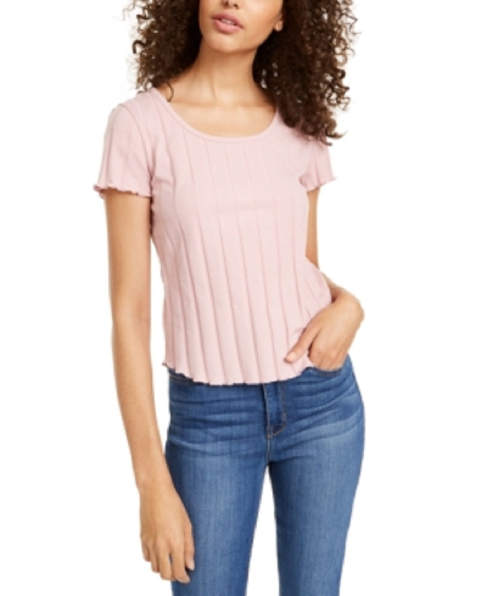 Camiseta infantil de malha canelada com bordas em alface Pink Rose - tamanho pequeno