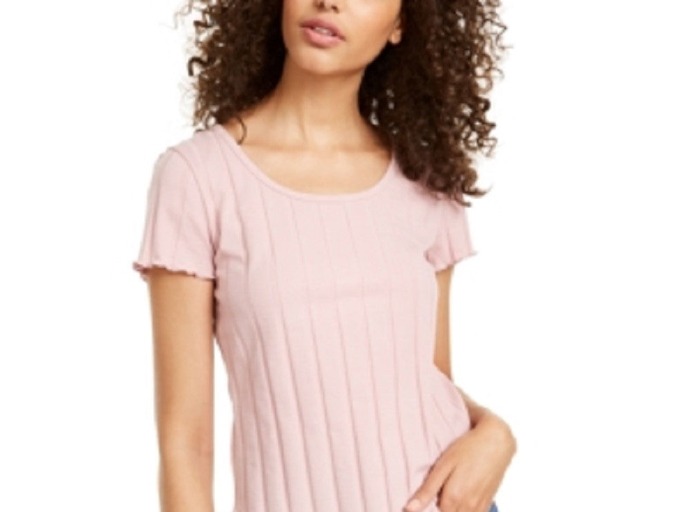 Camiseta infantil de malha canelada com bordas em alface Pink Rose - tamanho pequeno