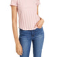 Camiseta infantil de malha canelada com bordas em alface Pink Rose - tamanho pequeno