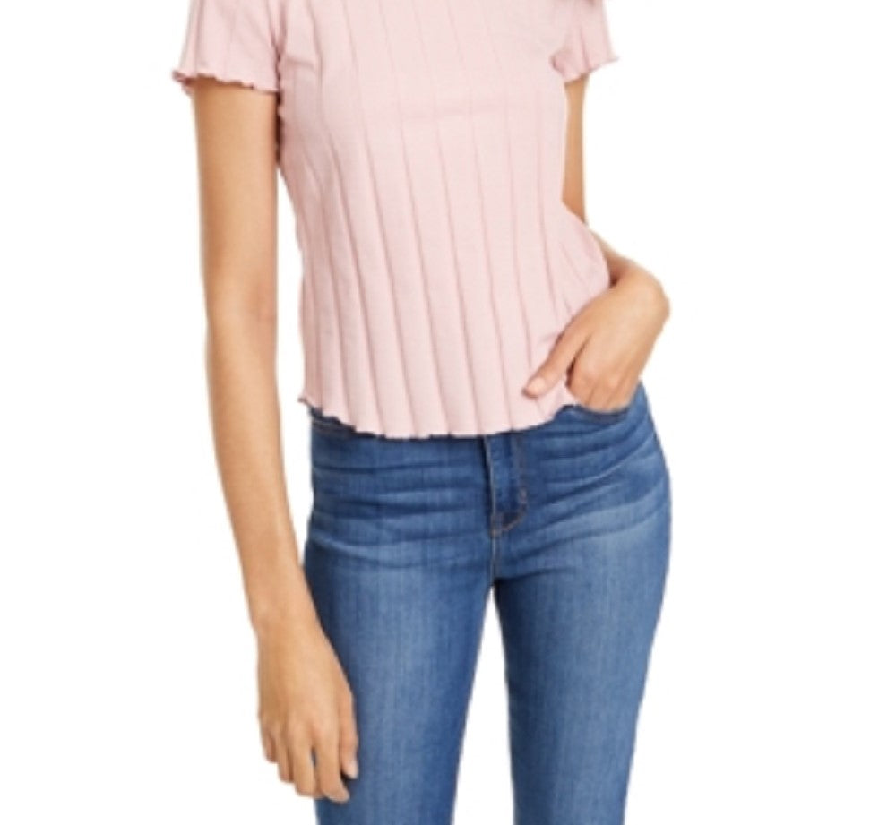 Camiseta infantil de malha canelada com bordas em alface Pink Rose - tamanho pequeno