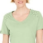 Karen Scott Blusa Feminina com Ombros Abertos e Decote em V, Verde, Tamanho XS