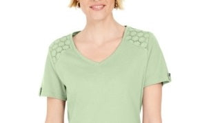 Karen Scott Blusa Feminina com Ombros Abertos e Decote em V, Verde, Tamanho XS