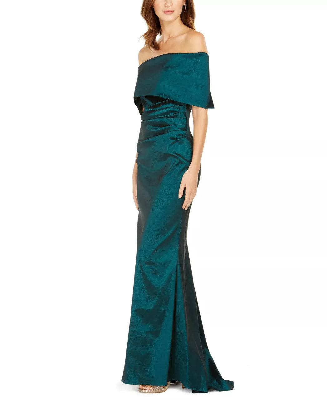 Vestido feminino Vince Camuto de cetim com decote ombro a ombro, tamanho 2, verde