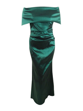 Vestido feminino Vince Camuto de cetim com decote ombro a ombro, tamanho 2, verde