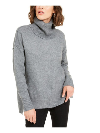 Bar III Women's Turtleneck Hi-Low Pullover Sweater Grey Size X-Large