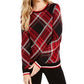 Suéter feminino xadrez com gola redonda Charter Club, preto/vermelho, tamanho XS