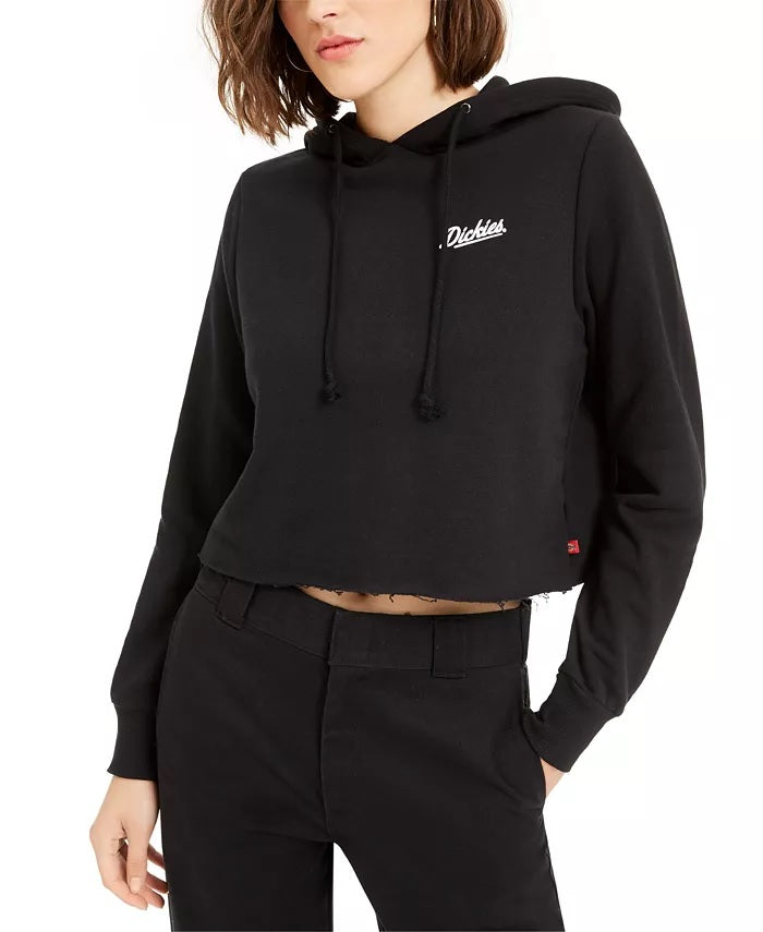 Dickies Moletom com capuz feminino de algodão com logotipo, preto, tamanho X-S