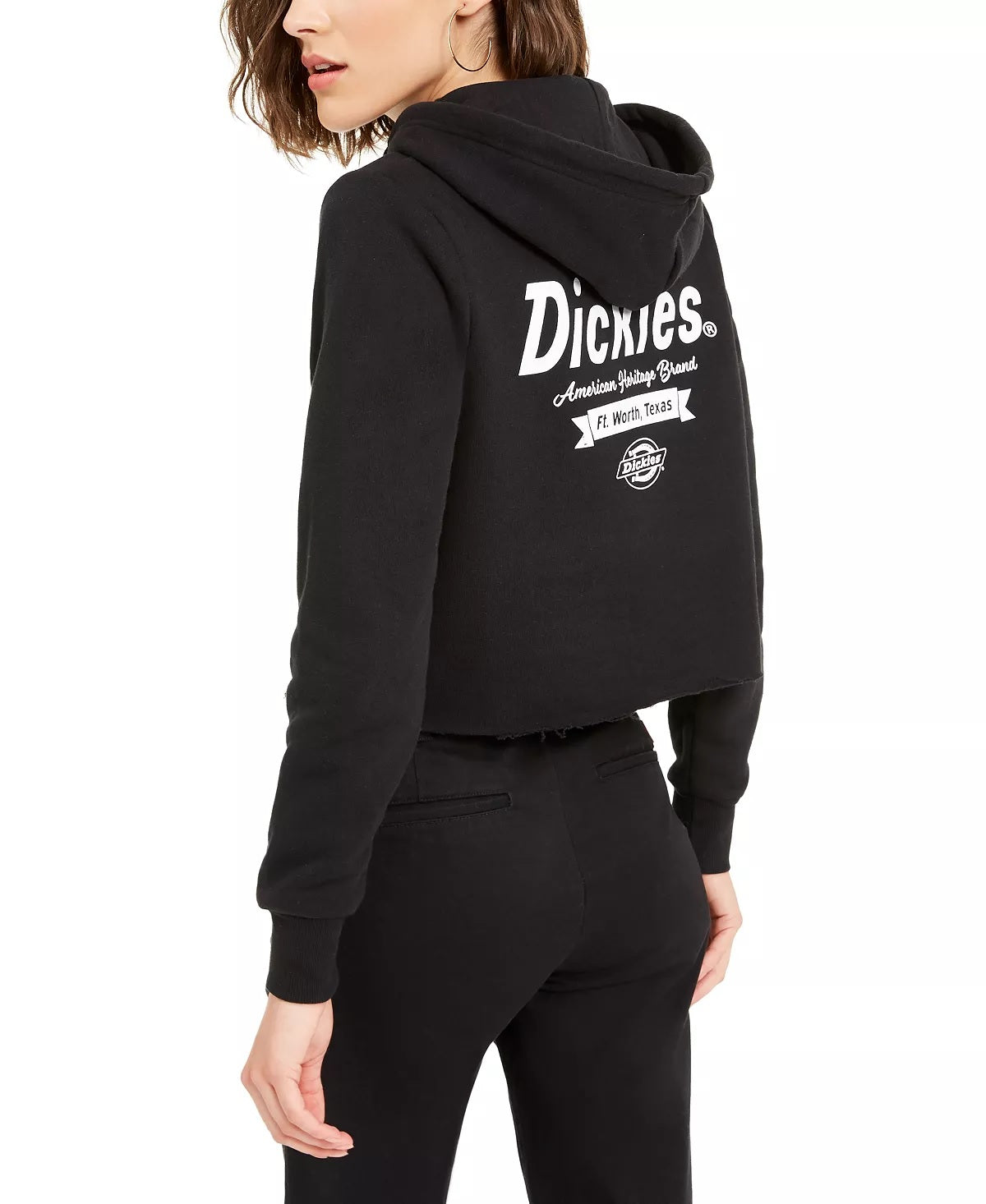 Dickies Moletom com capuz feminino de algodão com logotipo, preto, tamanho X-S