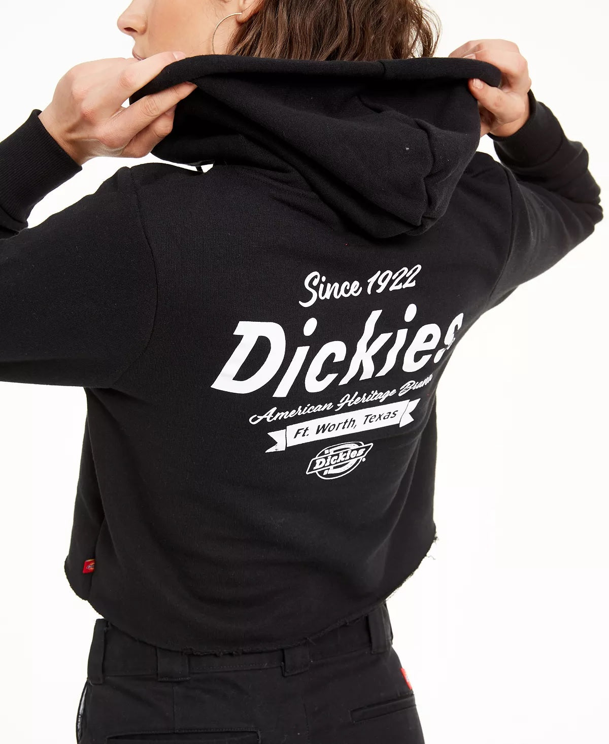 Dickies Moletom com capuz feminino de algodão com logotipo, preto, tamanho X-S